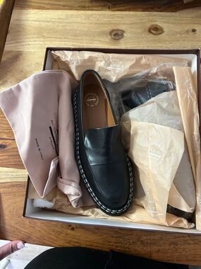 ATP Black Leather Manduria Loafers White Stitch sz 38 All Tomorrow’s Parties NWT